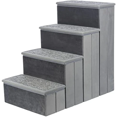 Image of TRIXIE Velour 4 Step Pet Stairs with Storage, Collapsible, Storage Compartments for Toys