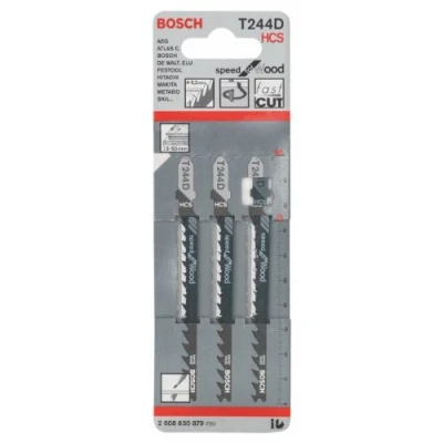 Image of Bosch 3x Jigsaw blade T 244 D Speed for Wood (for softwood, curved cut, Professional accessories jigsaw)