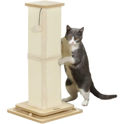 Image of PawHut Cat Scratching Post, 67cm Scratcher with Sisal Track Ball Toy, Hanging Ball, 3 in 1 Post for Indoor Kittens