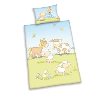 Image of Herding BABY BEST Toddler Bedding Set, Reversible Motif Jana Farm Animals, Duvet Cover 100 x 135 cm, Pillow Case 40 60 Cotton/Renforcé
