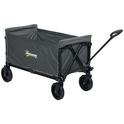Image of Outsunny 120L Festival Trolley on Wheels, Folding &amp; Compact Camping Cart with Adjustable Handle for Garden, Beach, Fishing, Grey