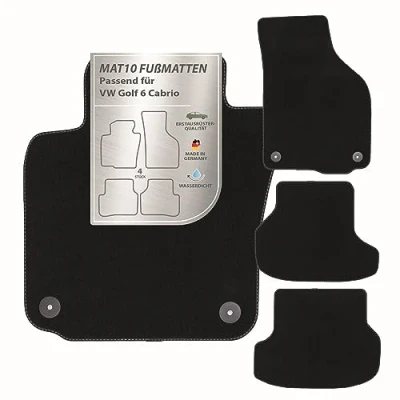 Image of MAT10 Silver Line: VW Golf VI Convertible Year of Manufacture 2011 03 2016 05 Car Floor Mats Velour Premium Quality 4 Piece Black Fit