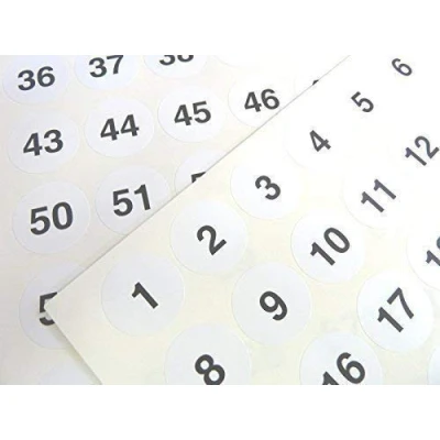 Image of White 25mm Round Consecutive, Sequential Number Sequence Labels, Numbering Stickers, from 1 70