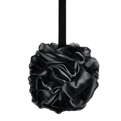 Image of Soft Bamboo Charcoal Black Shower Loofah Sponge Body Scrubber Cleansing Soothen with Hanging String