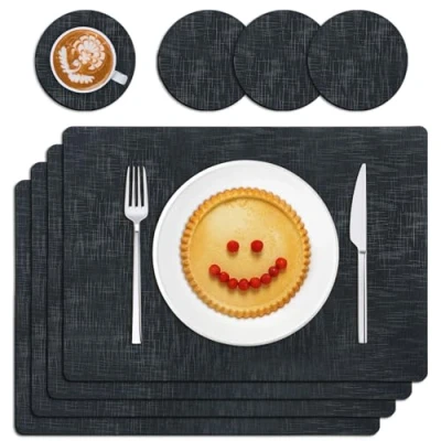 Image of TOPAHGOD Placemats, Place Mats for Table Set 4, Heat Resistant Mats, Wipeable Non Slip Stain Dinning Coasters and Placemats Kitchen, Dining, Outdoor, Wedding &amp; Party (Black)