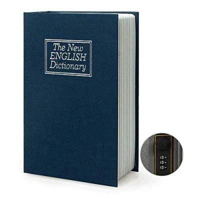 Image of Small Sized Diversion Book Safe Storage Box, Dictionary Secret Can with Security Combination Lock/Key, Hidden (Combination, Blue)