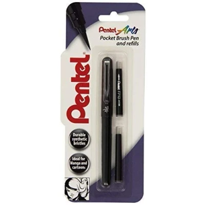 Image of Pentel Refillable Pocket Brush Pen With 2 Black Ink Cartridges Barrel
