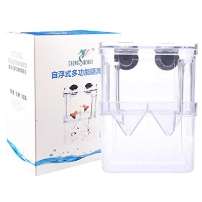 Image of Fish Breeding Box, Tiberham Acrylic Floating Hatchery Isolation Double Layer Fry Hatching Incubator Rearing Trap, Aquarium Tank Parenting Container Divider with Suction Cups