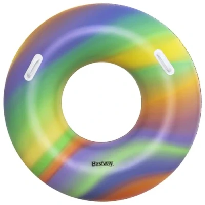 Image of Bestway Inflatable Swimming Ring for Teens and Adults, Durable Float, Summer Water Pool Toys, Rainbow Colours