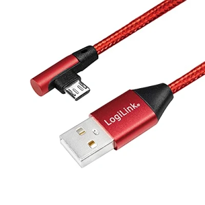 Image of USB 2.0 Connection Cable (Type A) to Micro 90 Angled Red 1 m