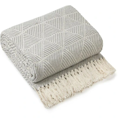 Image of Emma Barclay Throw Blanket For Sofas Bed Extra Large Recycled Cotton Throws Settees In Grey Scandi Woven Blankets Zahra Collection 50&quot; x 60&quot; (127cm 152cm)