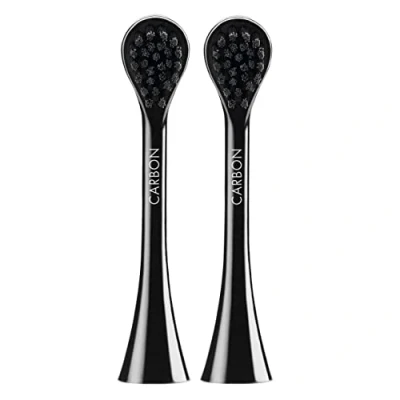 Image of Curaprox Hydrosonic Black is White Carbon Whitening Brush Heads, 2 Pieces Activated Charcoal Electric Replacement Toothbrush Heads.