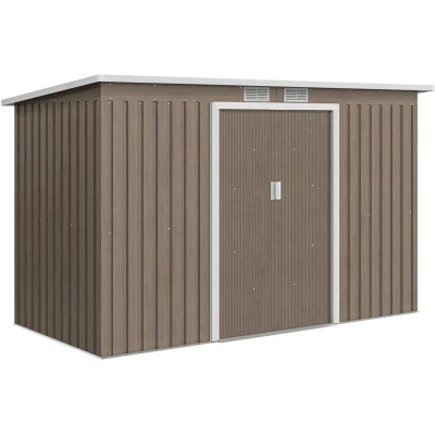 Image of Outsunny 9 x 4FT Metal Garden Storage Shed with 2 Door Light Grey Wood Grain 845 032V00LG