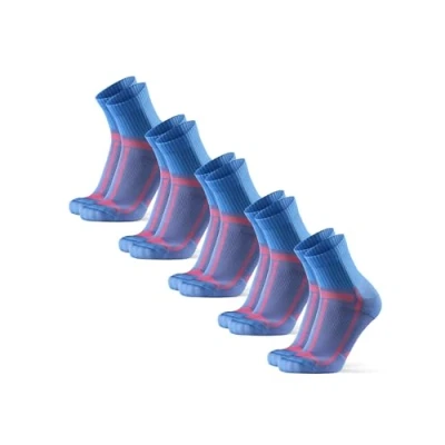 Image of DANISH ENDURANCE Cushioned Running Socks for Long Distances, Quarter Length, Anti Blister Men &amp; Women, 5 Pack, Blue/Orange, 6 8