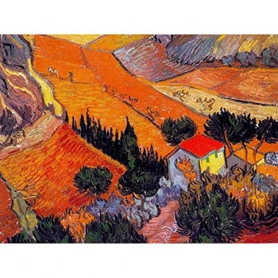 Image of Wee Blue Coo Vincent Van Gogh Landscape With House Ploughman 1889 Painting Art Print Poster Wall Decor 12X16 Inch