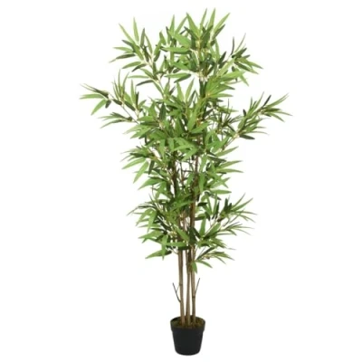 Image of vidaXL Artificial Bamboo Tree with Authentic Trunks and Green Textile Leaves, 150cm Height, Perfect for Indoor/Outdoor Décor, Features a Plastic Pot Stability