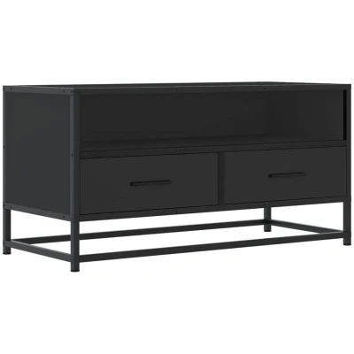 Image of vidaXL tv cabinet stand/media unit black engineered wood &amp; metal modern style 80cm width x 34.5cm depth 40cm height ideal for living room/bedroom