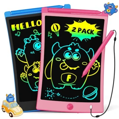 Image of TEKFUN 2 Pack LCD Writing Tablet, 8.5inch Colorful Drawing Tablet for Kids, Erasable Board with Lanyard, Learning Toys Gifts 3 4 5 6 7 Years Old Boys Girls Toddlers (Blue+Pink)