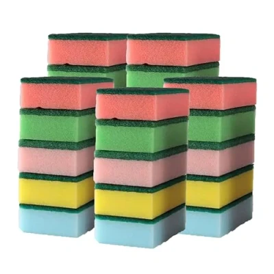 Image of HOMESHOPA Sponge Scourer, 30 Pack Multicoloured Washing Up Sponges for Kitchen &amp; Bathroom, Remove Grease Grime, Dual Sided Non Scratch Cleaning Scrub Pots, Pans, Crockery, Cutlery and Utensils