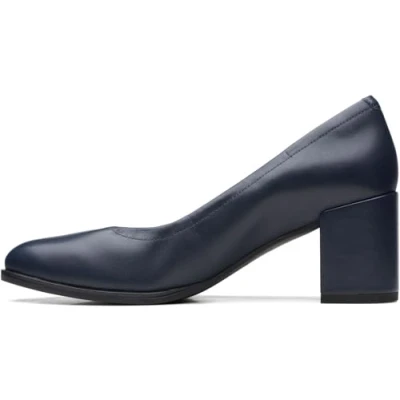 Image of Clarks Women&#039;s Freva55 Court Pump, Navy Leather, 7 UK