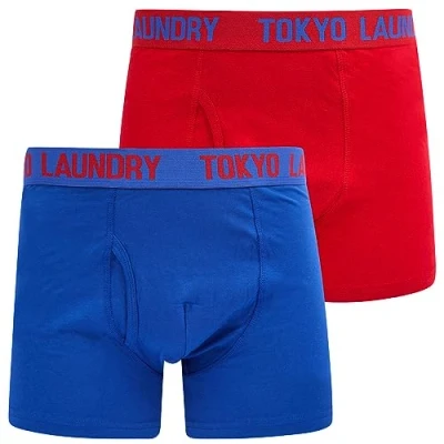 Image of Tokyo Laundry Men&#039;s Samwell (2 Pack) Boxer Shorts Set Sea Surf Blue/Barados Cherry S