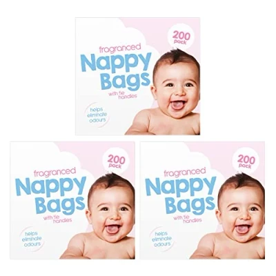 Image of Nappy Bags Disposable Baby Sack Easy Tie Handles Diaper Bag Bin Waste Sacks Scented For Home, Travel, Pets (600 Pack)