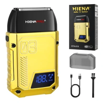 Image of HIENA PRO Professional Foil Shaver for Men, Men&#039;s Double Electric Shavers，Electric Razor Men Barber，Mens Shavers Cordless Rechargeable with LED Display (Gold)