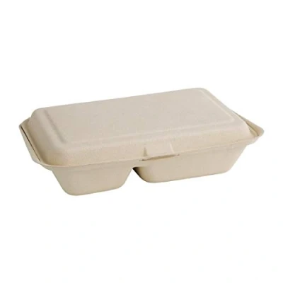 Image of Fiesta Green Compostable Bagasse Two Compartment Hinged Food Containers Natural Colour 253mm (Pack of 200)