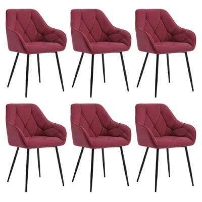 Image of WOLTU Set of 6 Dining Chairs Kitchen Upholstered Living Room with Backrest, Armrests, Metal Legs, Ergonomic for Lounge, Office, Dressing Table Chairs, Velvet, Burgundy
