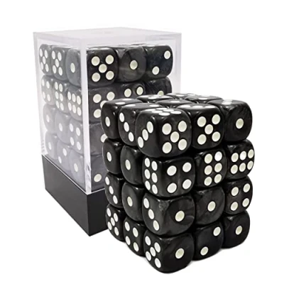 Image of Bescon 12mm 6 Sided Dice 36 in Brick Box, Six Die (36) Block of Dice, Marble Black