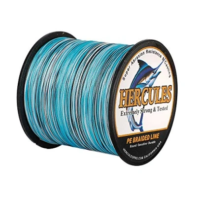 Image of Hercules Super Strong 500M 547 Yards Braided Fishing Line 60 LB Test for Saltwater Freshwater PE Braid Fish Lines 4 Strands Blue Camo, 60LB (27.2KG), 0.40MM