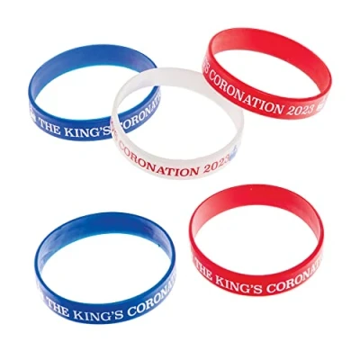 Image of Baker Ross CN126 Kings Coronation Commemorative Wristbands Pack of 12, Small Toy Party Bag Fillers for Parties