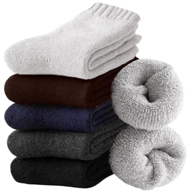 Image of Hocerlu 5 Pairs Men Thermal Socks Thick &amp; Warm Winter Socks, Thicken Cushion Wool Boot for Walking Hiking Trekking in Cold Winter, UK Size 6 11