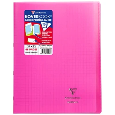 Image of Clairefontaine Ref 984408C Koverbook Stapled PP Notebook (48 Pages) 24 x 32cm Size, Squared Ruling, 90gsm Brushed Vellum Paper, Polypro Cover Pink