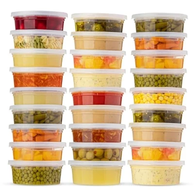 Image of XpressPak Plastic Containers With Lids [50 Pack] (8 Oz 250ml) Soup &amp; Food Storage Takeout To Go and Freezer Microwave (Not Lids) Safe, BPA Free