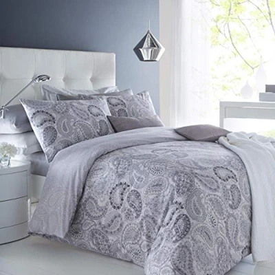 Image of Sleepdown Paisley Grey Duvet Cover &amp; Pillowcase Set Bedding Digital Print Quilt Case Bedroom Daybed (Single)
