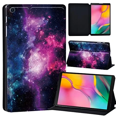 Image of Printed Leather slim lightweight Stand Cover Case for Samsung Galaxy Tab A 10.1 2019 (Model: SM T510 T515), with Function (Black) (pink cluster in space)