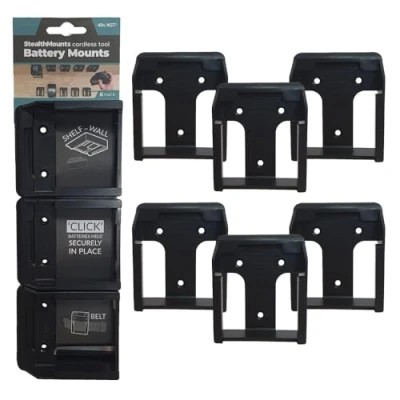 Image of StealthMounts Battery Holders for Makita XGT Cordless Mount 40v Power Tools 6 Pack Black Organizers