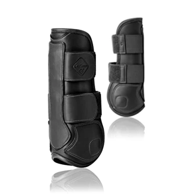 Image of LeMieux Derby Projump Tendon Horse Boots in Black with Close Fitting Vented TPU Shell, Inner Lining &amp; Cut Away Design Large