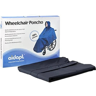 Image of Aidapt Waterproof Wheelchair Poncho Full Weather Protection, Showers, Rain, Cold, Drawstring Hood, Elasticated Cuffs, Universal Sizing,Mobility,Elderly,Cape,Scooter,Coverall,Disability,Navy Blue