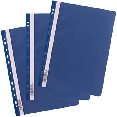Image of D.RECT Pack of 25 A4 File folders with Plastic Holes Transparent Front Cover, Folder Made Polypropylene Film, Perforated, Euro Perforation, Dark Blue