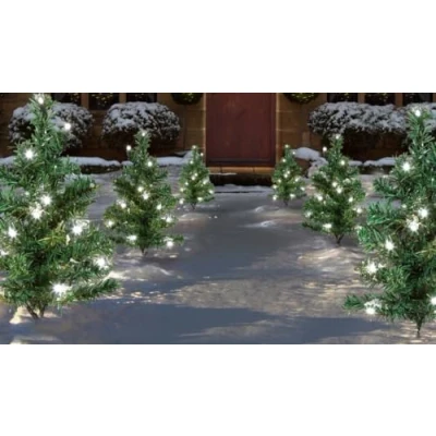 Image of 6pc 5m Christmas Green Tree Outdoor Path Lights with 15 White LEDs per