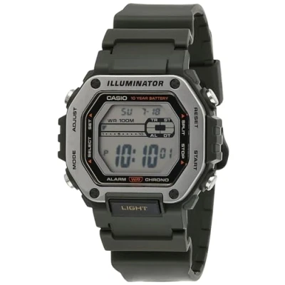 Image of Casio LED Illuminator 10 Year Battery 1/100 Second Stop Watch Daily Alarm Men&#039;s MWD 110H 3AV, Green