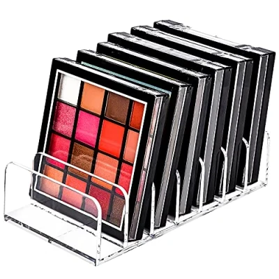 Image of JessLab Palette Organizer, 7 Section Divided Plastic Makeup Organizer Eyeshadow Contour Blush Holder Cosmetics Storage for Bathroom Vanity Countertop, Transparent, S