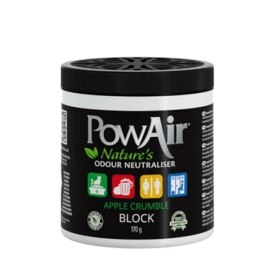 Image of PowAir Block Natural Odour Neutraliser Apple Crumble Scent 170g Control for Small Rooms and Areas Essential Oils