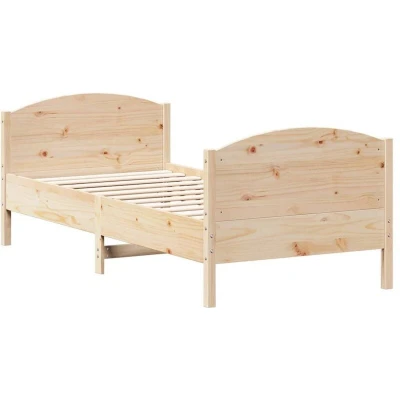 Image of vidaXL Bed Frame with Headboard Base Bedstead 100x200 cm Solid Wood Pine Rustic Design, Ample Storage Shelves, Freestanding