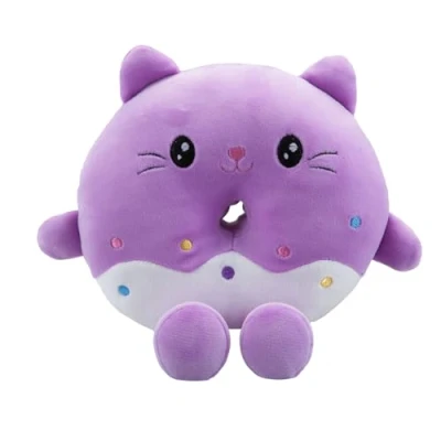 Image of VFM Cat Donut Soft Toy Animal Food Plush Cuddly Furry Fluffy Stuffed Cute Plushie, Gifts for Birthday, Valentine&#039;s Day Chirstmas 18cm Purple