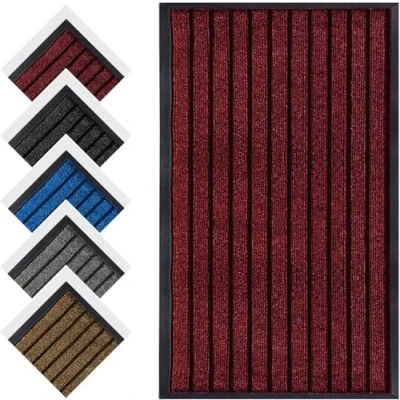 Image of Hafaa Door Mat 80x150 cm, Indoor &amp; Outdoor Heavy Duty Rubber Mats Dirt Trapper Non Slip Washable Barrier Floor Entrance Rug Shoes Scraper Super Absorbent Front Doormats Rug, Burgundy
