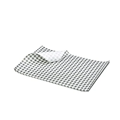 Image of Genware NEV PN1487GBK Grease Proof Paper Sheet, Gingham Print, 25 cm x 20 cm, Black