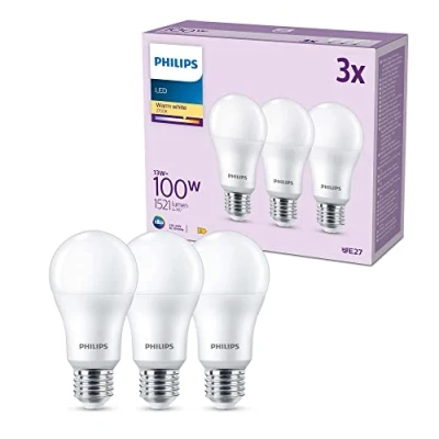 Image of PHILIPS LED Frosted A67 Light Bulb 3 Pack [Warm White 2700K E27 Edison Screw] 100W, Non Dimmable. for Home Indoor Lighting